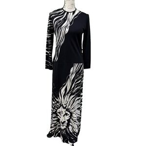 VTG Paganne Gene Berk Dress 10 Leo Lion Face Mane Black White Button FABULOUS